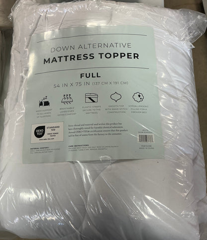 Full-size quilted down alternative mattress topper 2”-54in x 75in