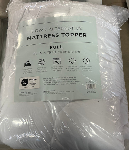 Full-size quilted down alternative mattress topper 2”-54in x 75in