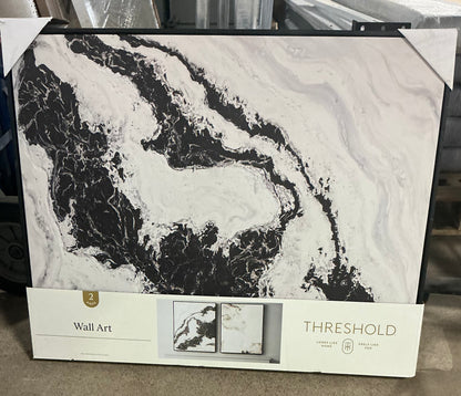 30x24” 2pk marble framed printed canvases black/tan: abstract digital art - AS IS - DAMAGED BACKSIDE - PICK UP ONLY