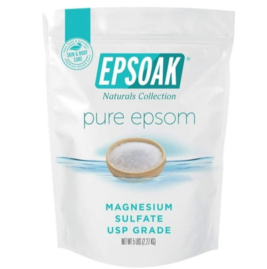 Epsoak Naturals Collection 5 lb. pure Epsom salt bag featuring magnesium sulfate USP grade
