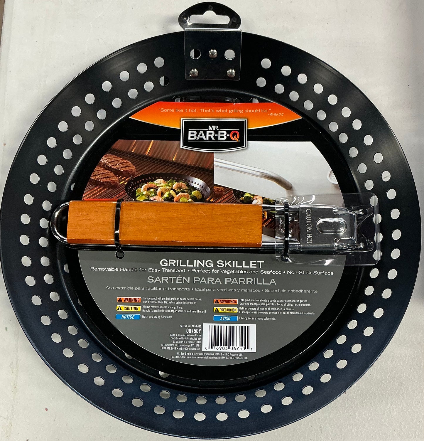Mr. Bar-B-Q 12-inch non-stick grilling skillet with a removable wooden handle