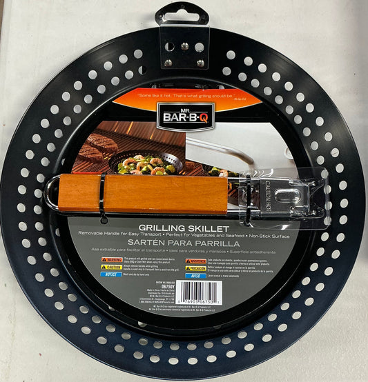 Mr. Bar-B-Q 12-inch non-stick grilling skillet with a removable wooden handle
