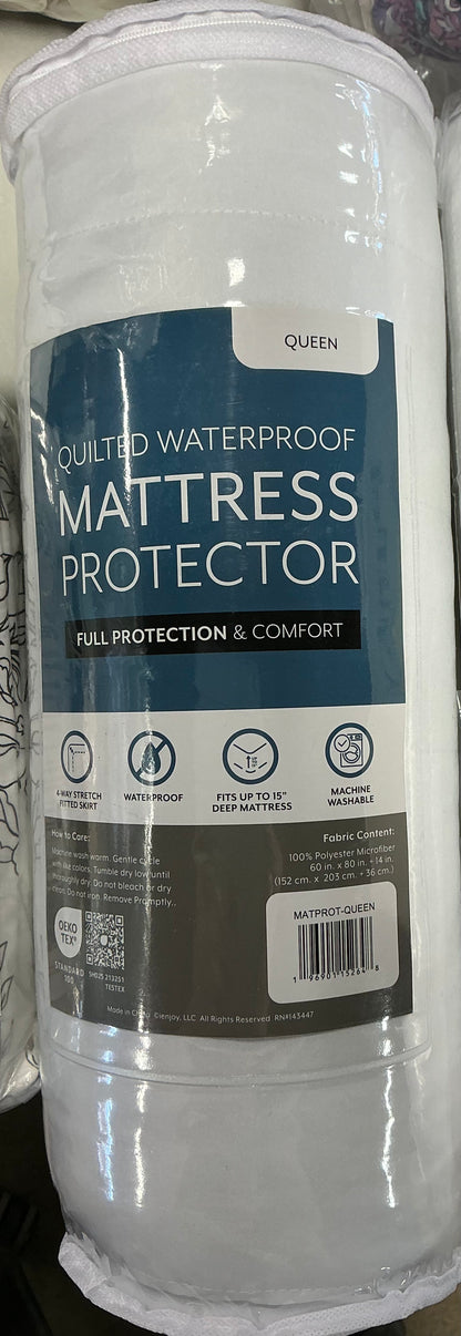 iEnjoy Home white queen-sized quilted waterproof mattress protector