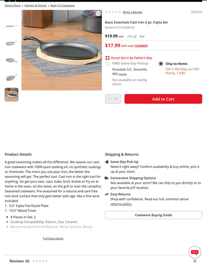 Basic Essentials Cast Iron 2-pc. Fajita Set