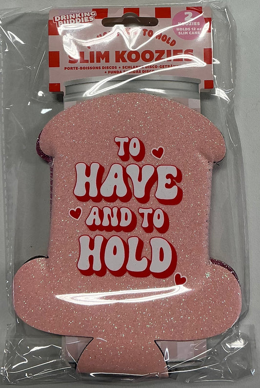 NPW Drinking Buddies 'To Have and To Hold' pink glitter slim koozies-2 pack