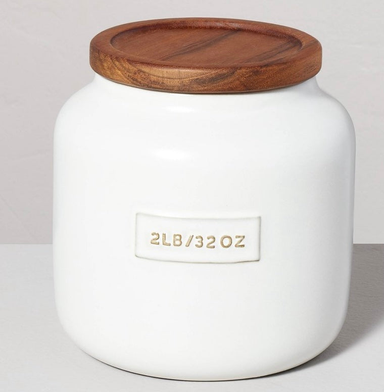 32oz Dry Goods Stoneware Canister with Wood Lid Cream/ Brown