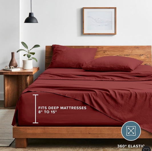 Bare Home sandwashed sheet set King 4 pieces-rosewood