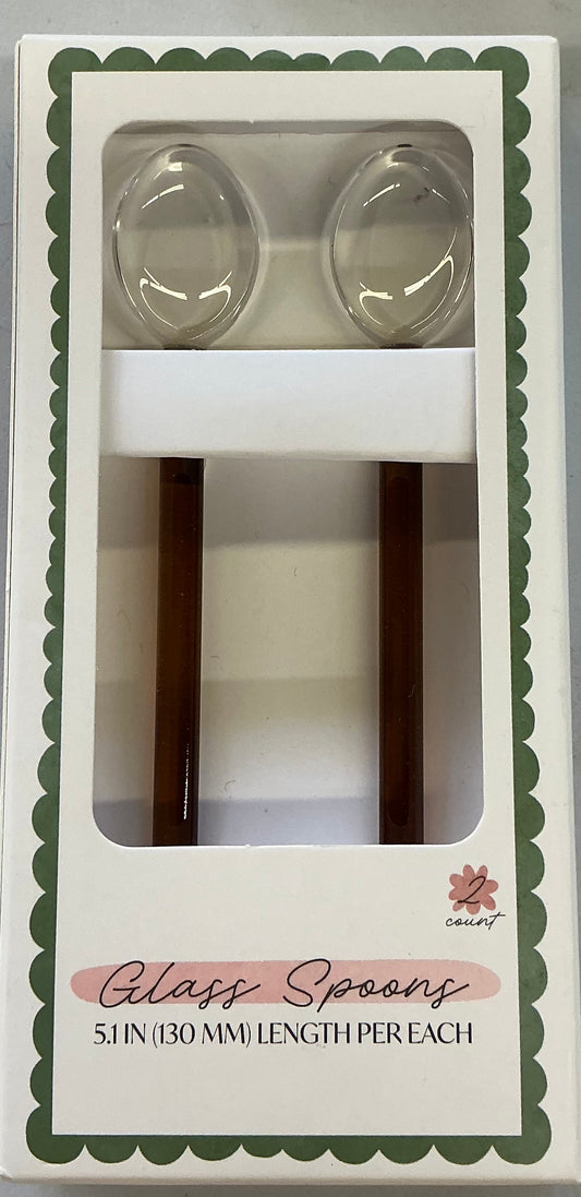 5.1-inch brown amber and clear glass spoons sold in a two-count package
