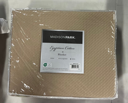 Madison Park Egyptian Cotton Blanket in a textured, khaki-colored waffle weave king