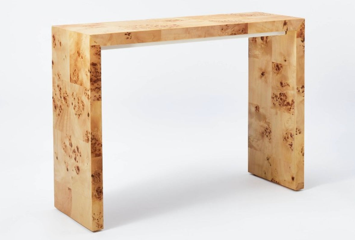 Ogden Burled Wood Console Table Brown