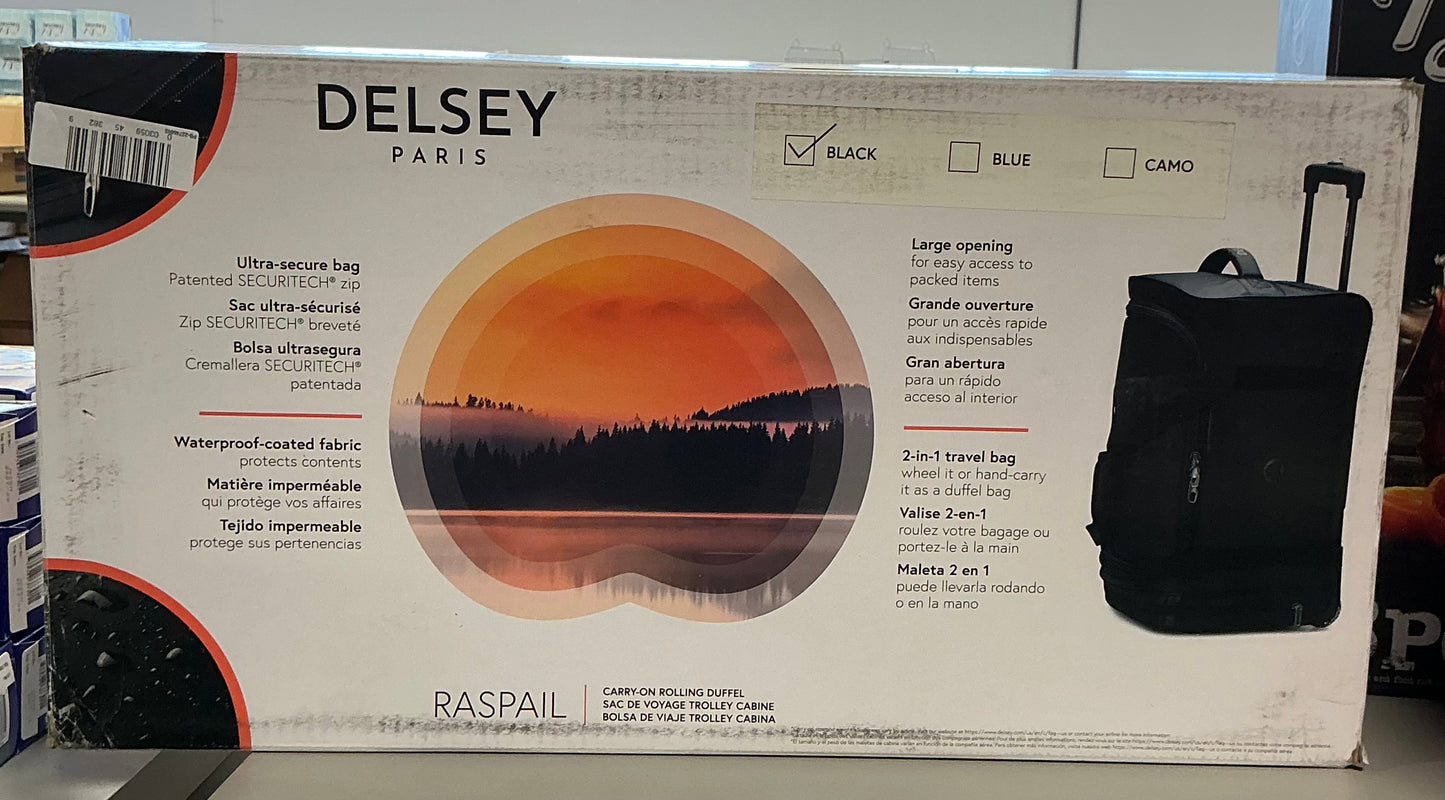 Delsey Paris Raspail 22" Rolling Carry-On Duffel Bag color black