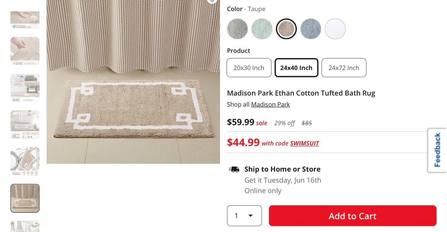 Madison Park Evan Tufted Cotton Bath Rug in the 24" x 40" size