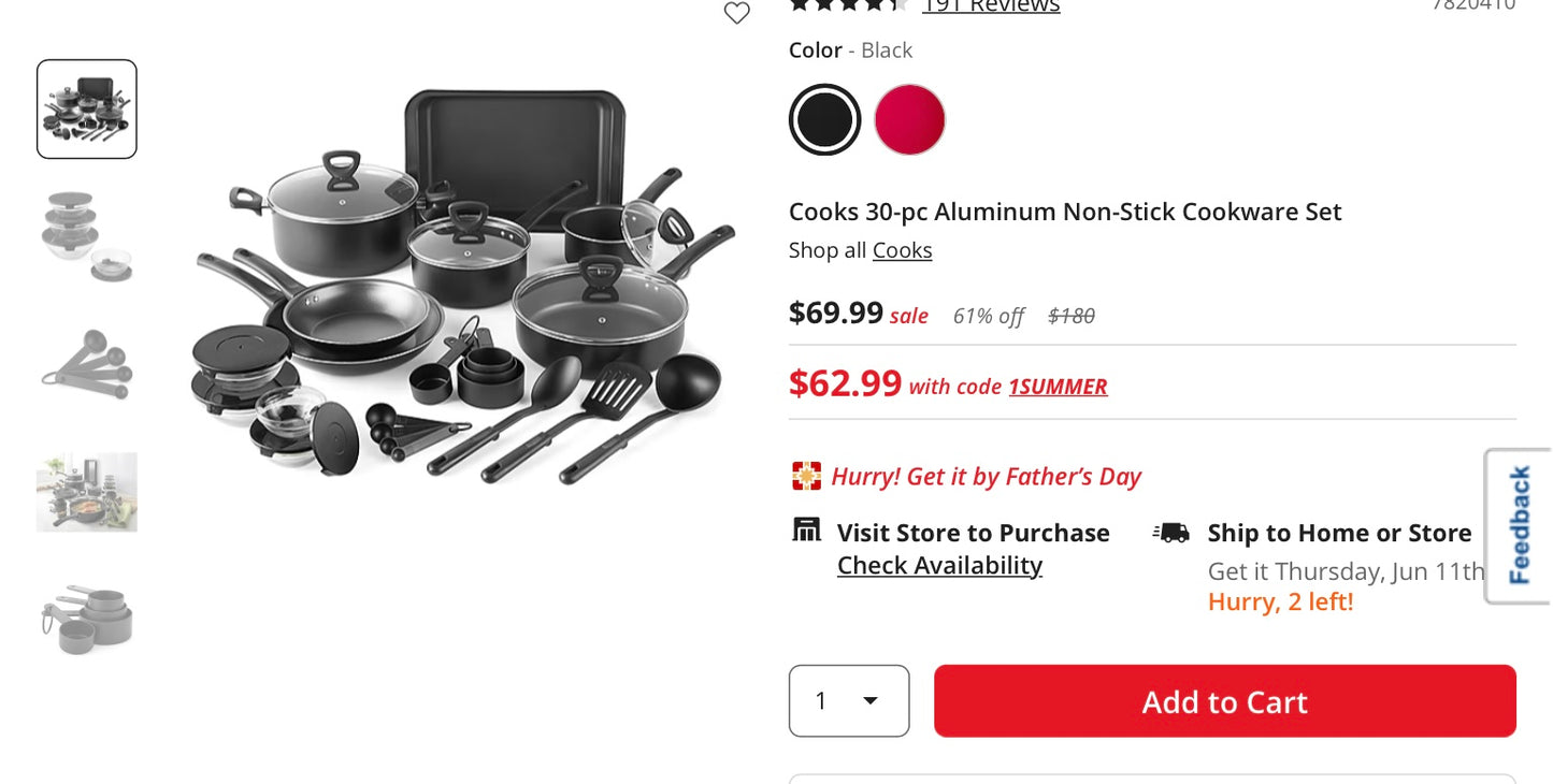 Cooks 30 piece nonstick essentials cookware set