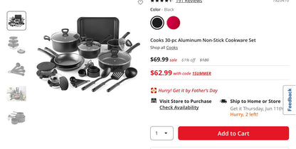 Cooks 30 piece nonstick essentials cookware set