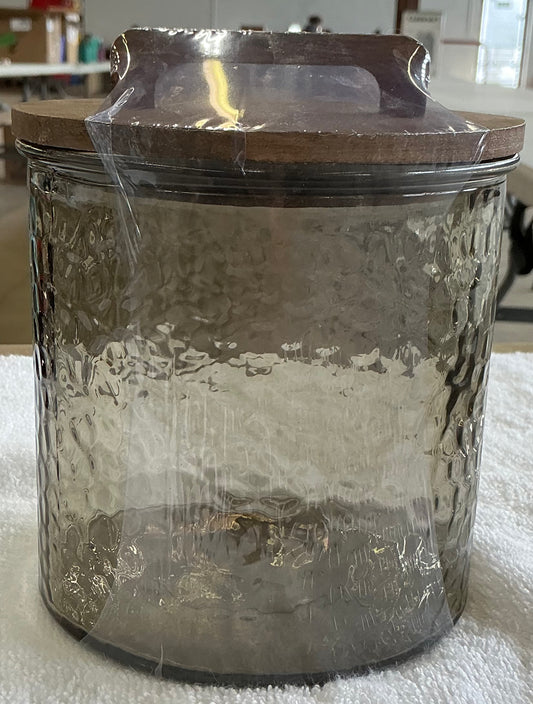 Short hammered canister-taupe and a simple wooden lid