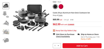Cooks 30-pc Aluminum Non-Stick Cookware Set