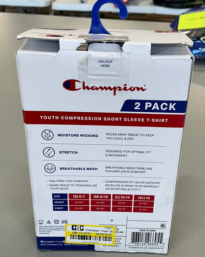 Champion youth compression t-shirt black - size medium 8/10 - open package - missing white t-shirt