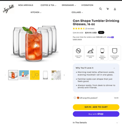 Joy Jolt Can Shaped Tumblers - 6 Count, 16oz Drinking Glasses