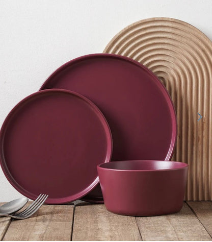 Chelsea Stoneware Dinnerware Set - Purple-22 pcs(two salad plates missing)-AS IS