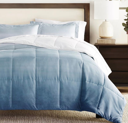 3-piece reversible blue patterned down alternative comforter set king
