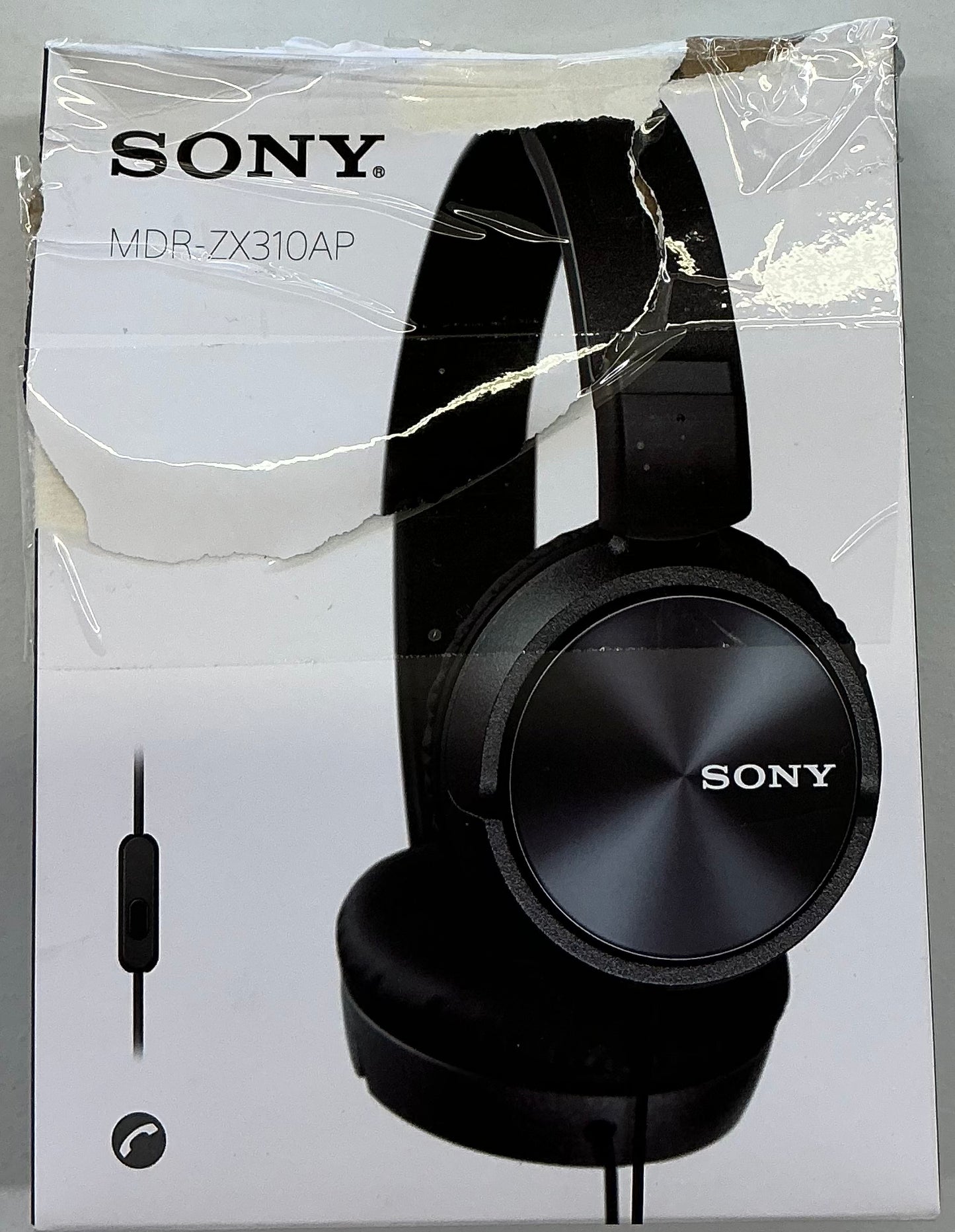 Sony MDR-ZX310AP black on-ear wired headphones with a built in microphone and a folding design-open box-inspected