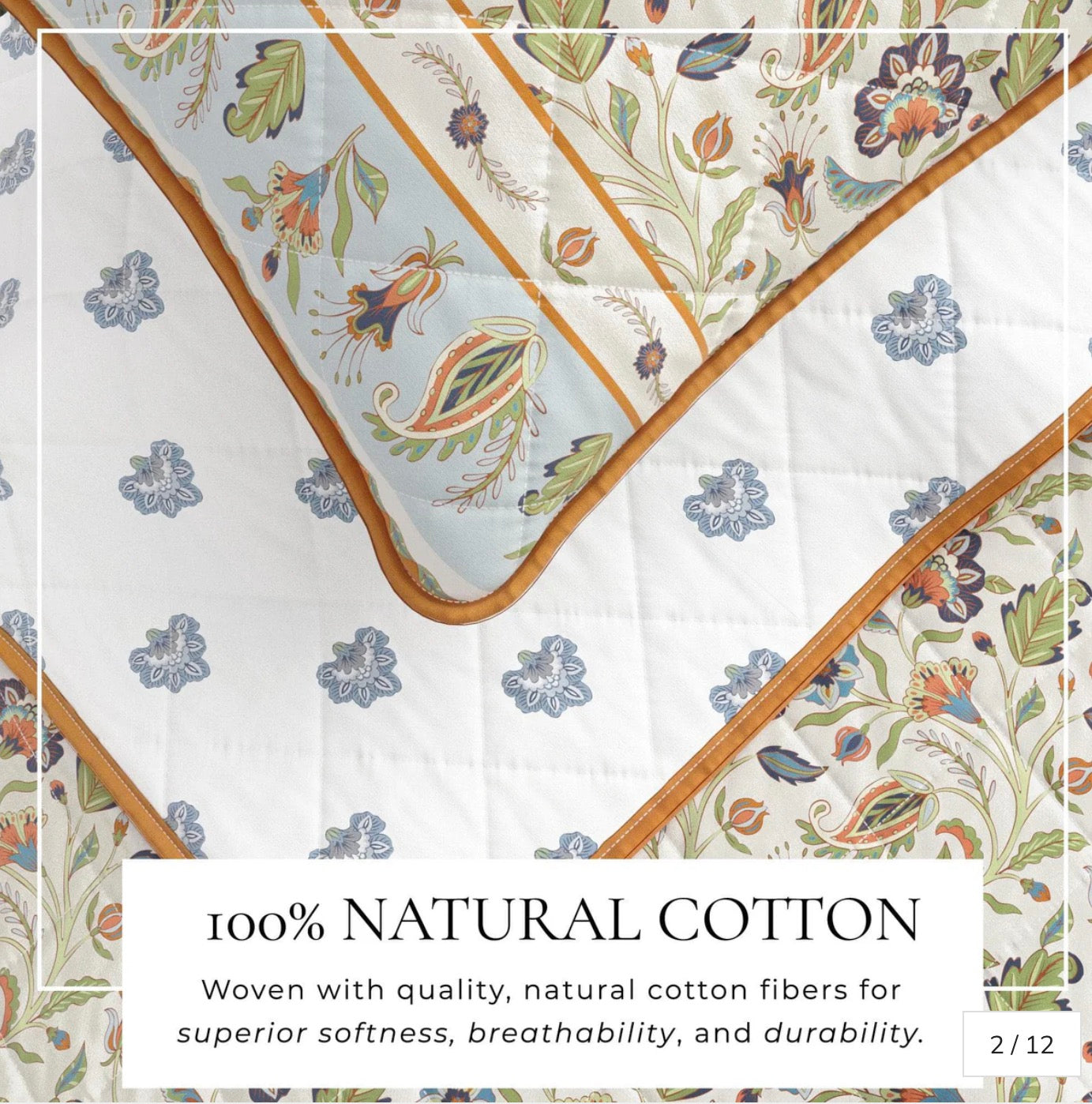 Indira Floral Boho Printed 3-pc Cotton Quilt Set king