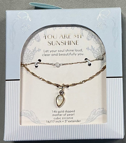 14k gold dipped mother of pearl cubic zirconia necklace