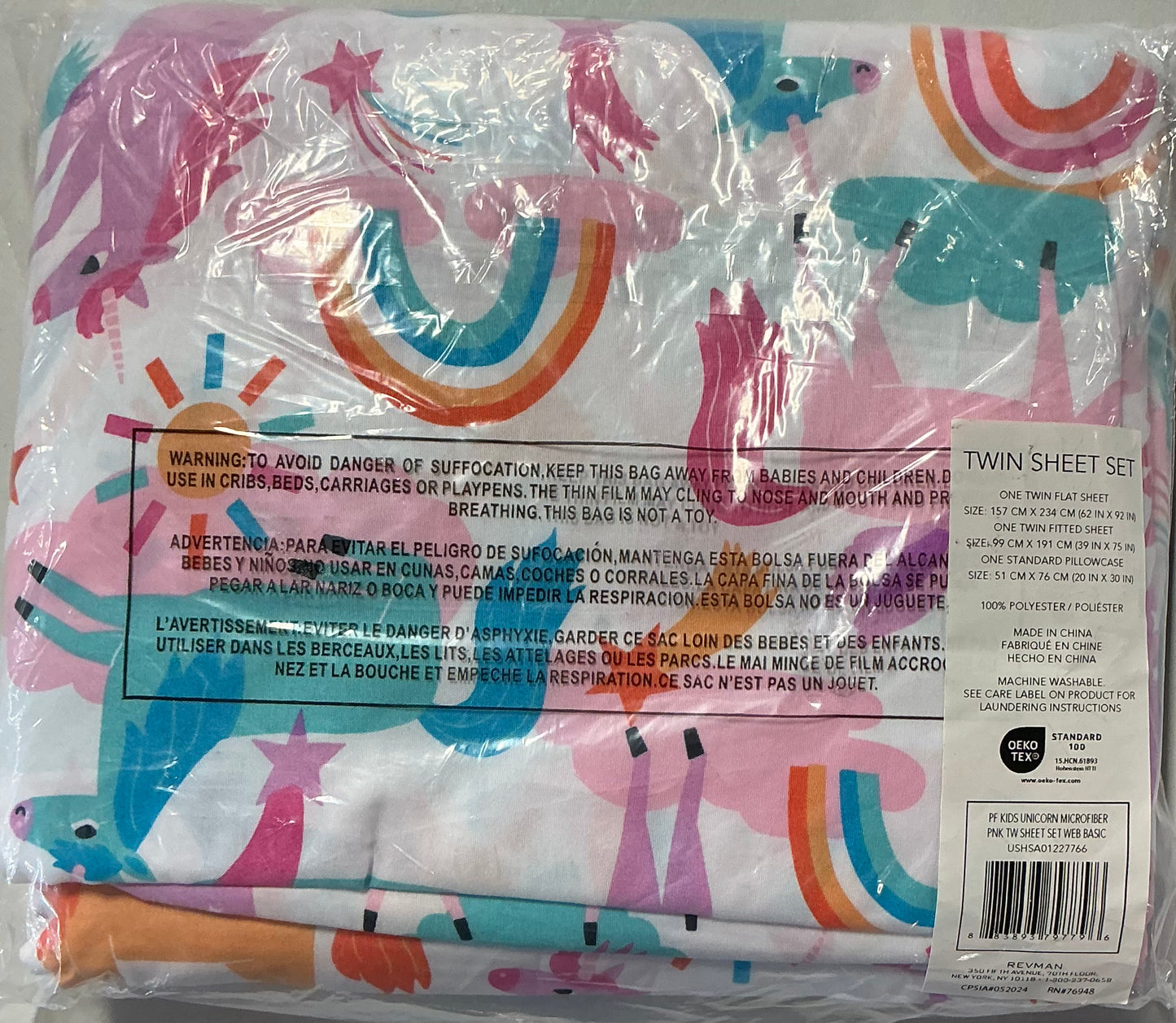 Poppy & Fritz Unicorn Deep Pocket  3 Pieces Sheet Set Twin-Included(1-Flat Sheet,1 Fitted Sheet,1 Pillowcase)-Pink