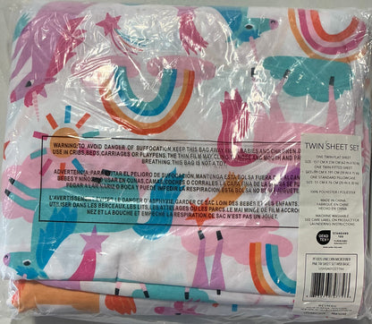 Poppy & Fritz Unicorn Deep Pocket  3 Pieces Sheet Set Twin-Included(1-Flat Sheet,1 Fitted Sheet,1 Pillowcase)-Pink