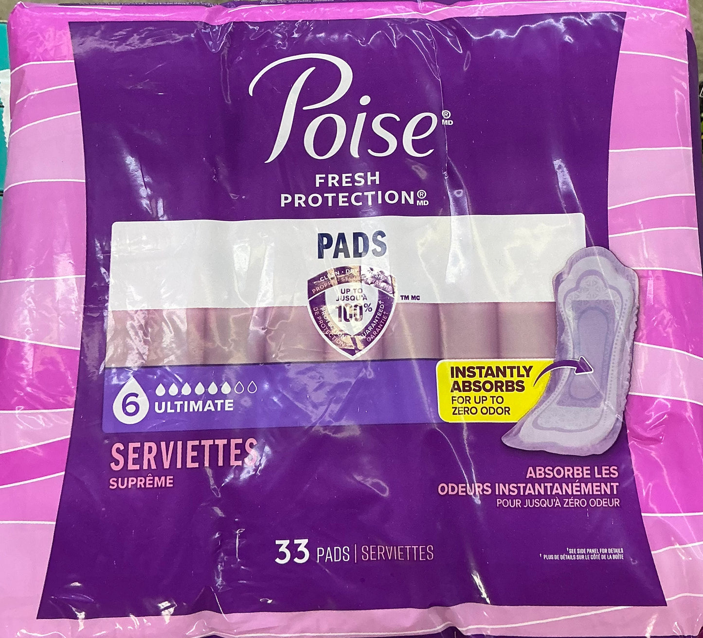 Poise Incontinence Pads for Women, Maximum Absorbency, Long, Pack of 33