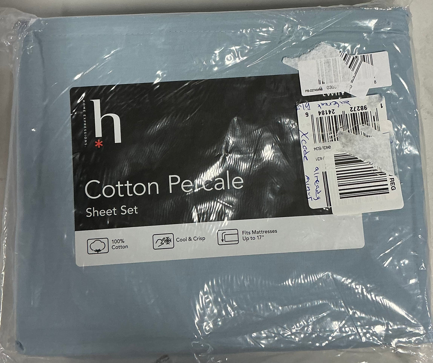Home Expressions Cool and Crisp Cotton Percale 3 Sheet Set Twin-Included(1 Fitted Sheet,1 Pillowcase,1 Flat Sheet)-Color(Puritan Blue)