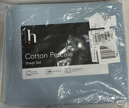 Home Expressions Cool and Crisp Cotton Percale 3 Sheet Set Twin-Included(1 Fitted Sheet,1 Pillowcase,1 Flat Sheet)-Color(Puritan Blue)
