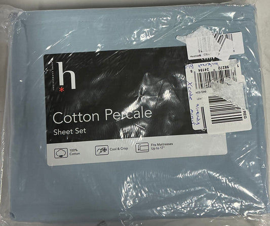 Home Expressions Cool and Crisp Cotton Percale 3 Sheet Set Twin-Included(1 Fitted Sheet,1 Pillowcase,1 Flat Sheet)-Color(Puritan Blue)