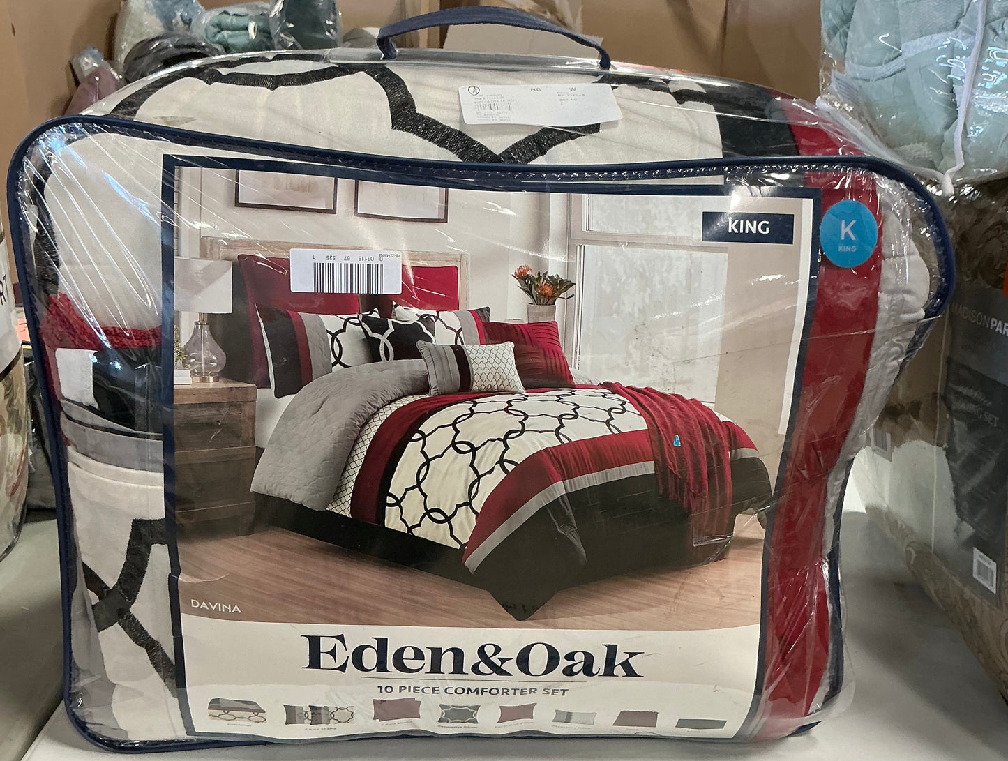 Eden & Oak Davina 10-piece king size comforter set in black, white, and red king