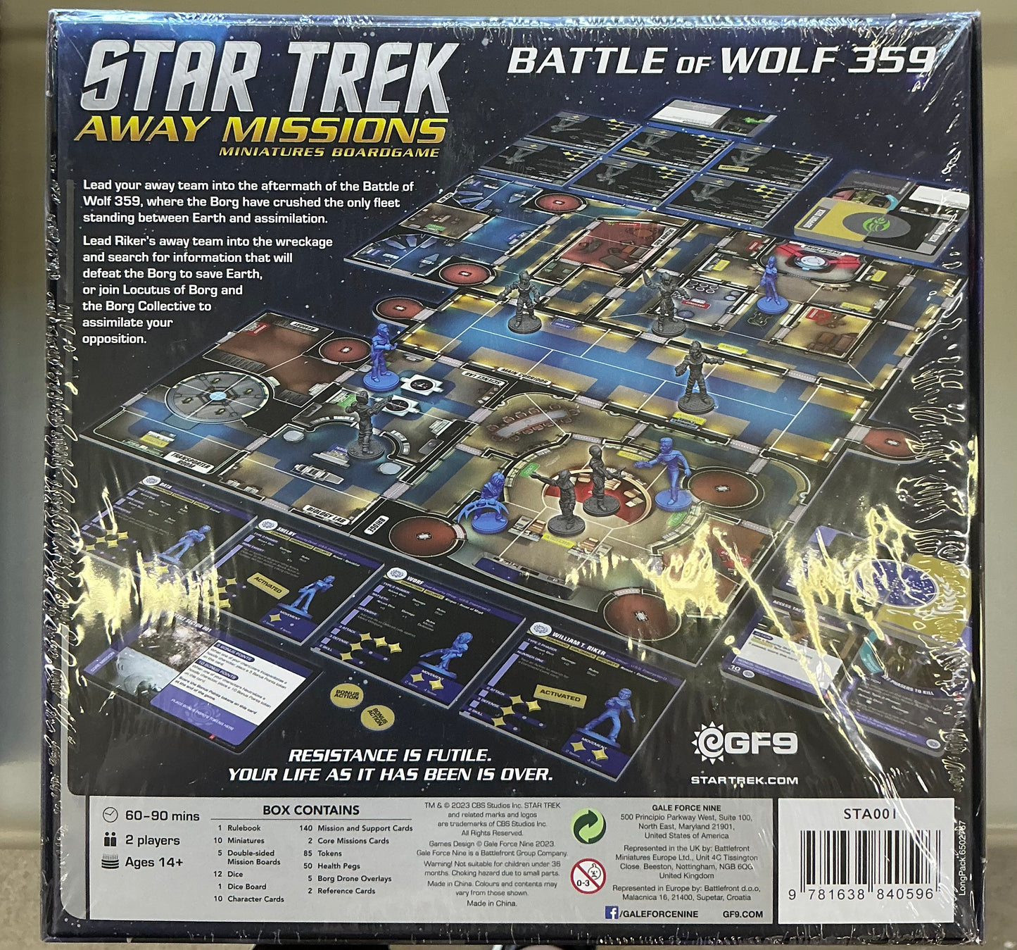 Gale Force Nine Star Trek Away Missions Core Set, featuring miniatures from the Federation and Borg factions