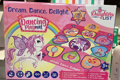 Daughters List brand unicorn-themed electronic dancing playmat designed for children aged three and up