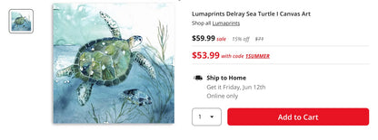 Lumaprints Delray Sea Turtle I Canvas Art, Measurements: 1.25 Depth/Inches, 20 Height/Inches, 20 Width/Inches