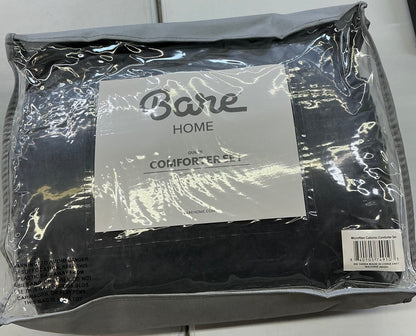 Bare home comforter set 3 pieces Queen-Heathered black