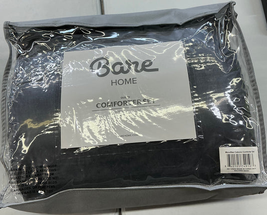 Bare home comforter set 3 pieces Queen-Heathered black