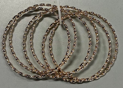 Twisted bangle bracelet gold steel multi strand pull on design, one size fits most-6 pcs