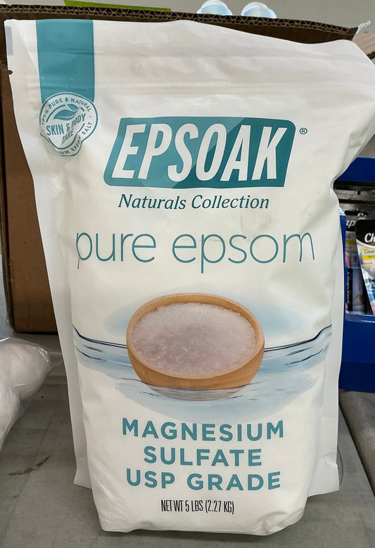 Epsoak Naturals Collection 5 lb. pure Epsom salt bag featuring magnesium sulfate USP grade
