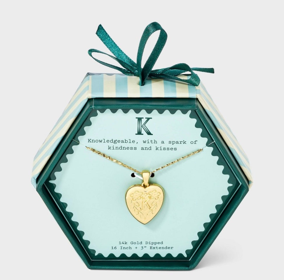 14k gold dipped heart charm initial necklace