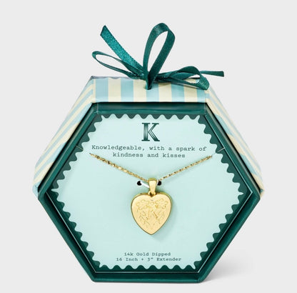 14k gold dipped heart charm initial necklace