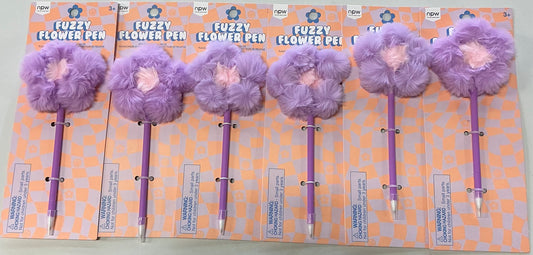 Party favors-box of 6 Flower Fuzzy Pens with fluffy tops