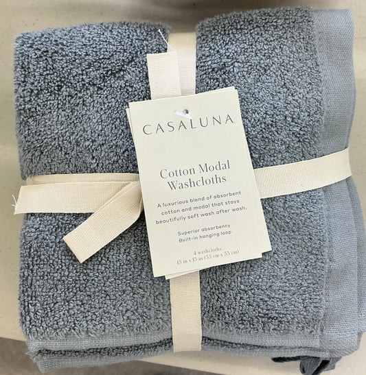 4-pack of Casaluna Cotton Modal Washcloths in a grey color