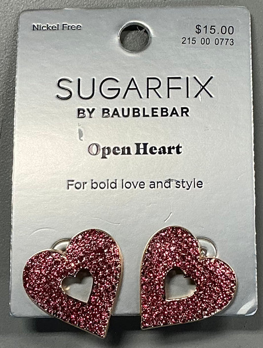 SUGARFIX by BaubleBar "Crushing On You" double heart earrings in red and pink