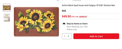 Achim Black Eyed Susan Anti-Fatigue 18"X30" Kitchen Mat