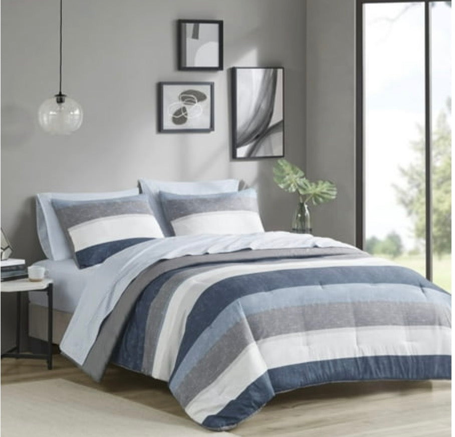 Madison Park Essentials Deacon Modern Stripe Comforter Set with Sheets Cal king