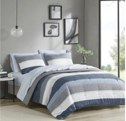 Madison Park Essentials Deacon Modern Stripe Comforter Set with Sheets Cal king