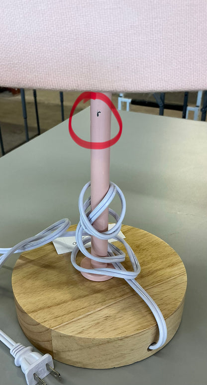 Kids’ table lamp pink/wood - AS IS - DENTED LAMP SHADE - MINOR COSMETIC FLAW